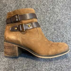 Franco Sarto Womens Linden 2 Block Heel Brown Leather Ankle Bootie Size 9